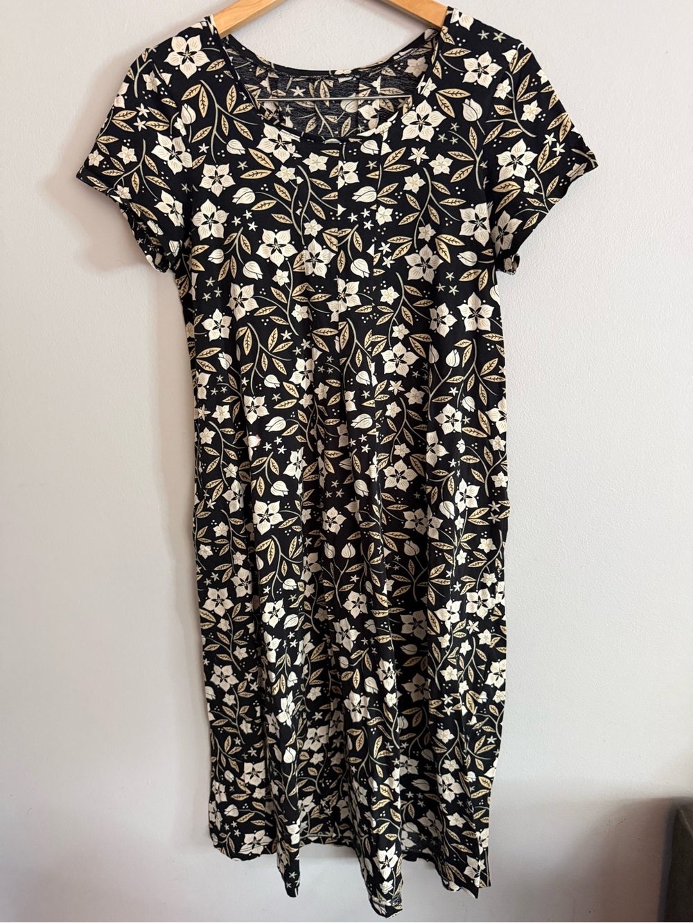 Gudrun Sjöden Women’s S Black Midi Dress with Cream Floral Print